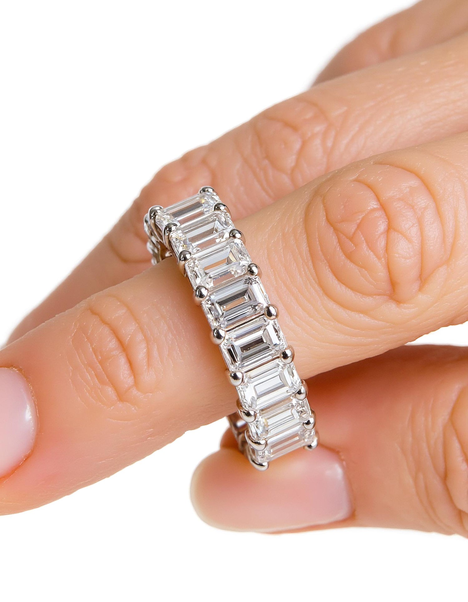 &quot;Fiorentina&quot; Emerald cut Prong Set Classic basket Eternity Band