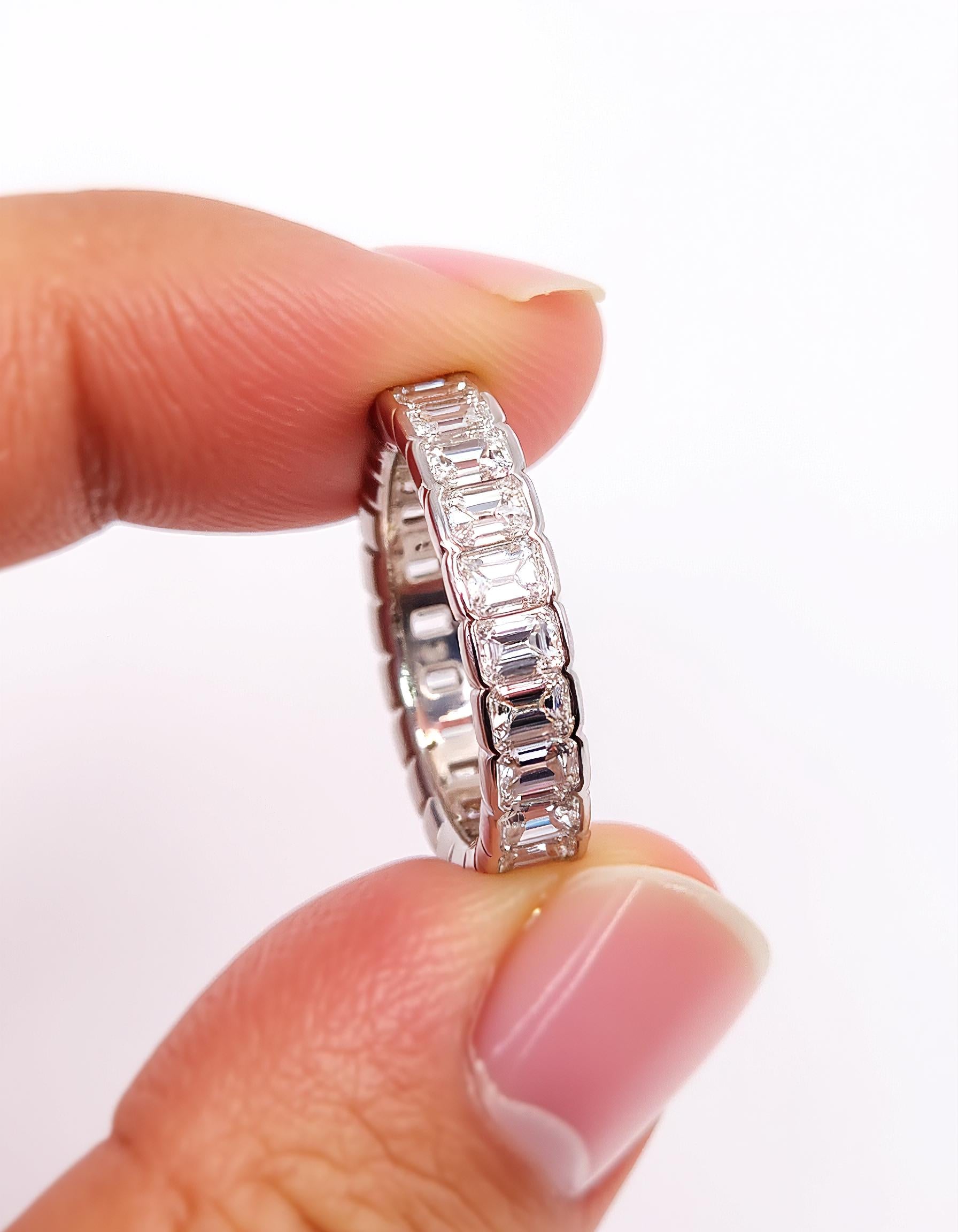 &quot;Alba&quot; Emerald cut Half Bezel set Eternity Band