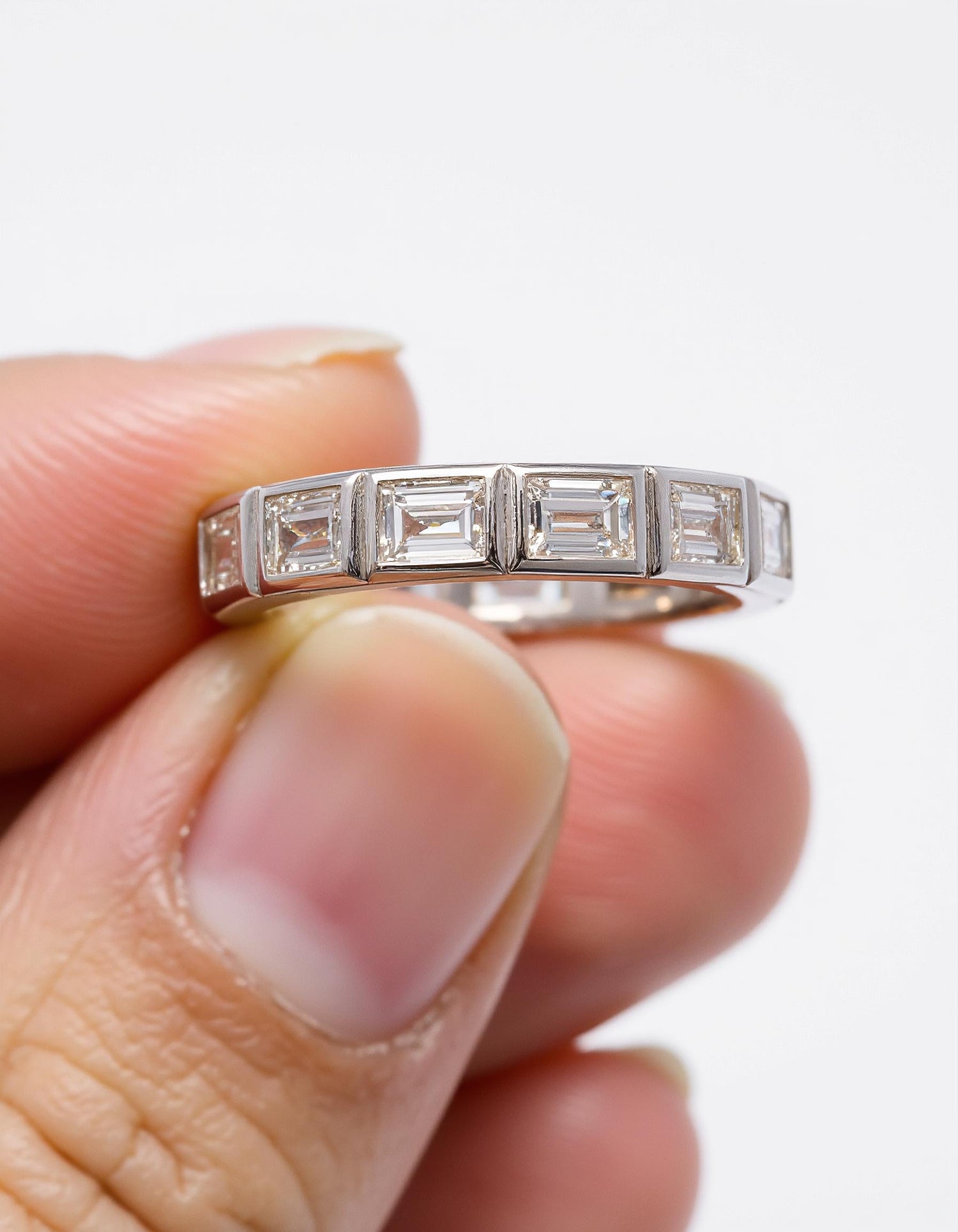 &quot;Styrka&quot; Horizontally set Baguette cut Bezel set Eternity Band
