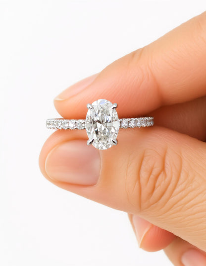 &quot;Stella&quot; Oval Shape Claw prong Diamond ring with Pave&