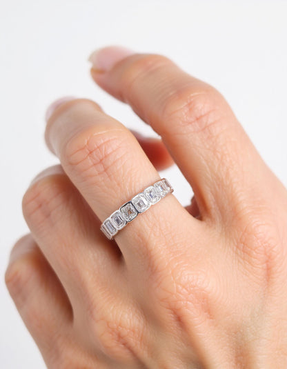 &quot;Kaida&quot; Emerald cut Bezel set Eternity Band