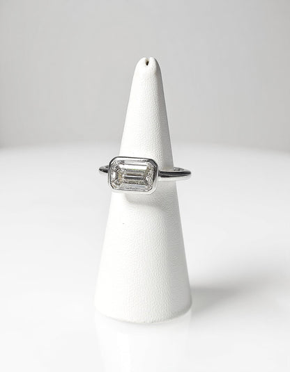 &quot;Lana&quot; Emerald Cut diamond solitaire in Bezel setting set Horizontally