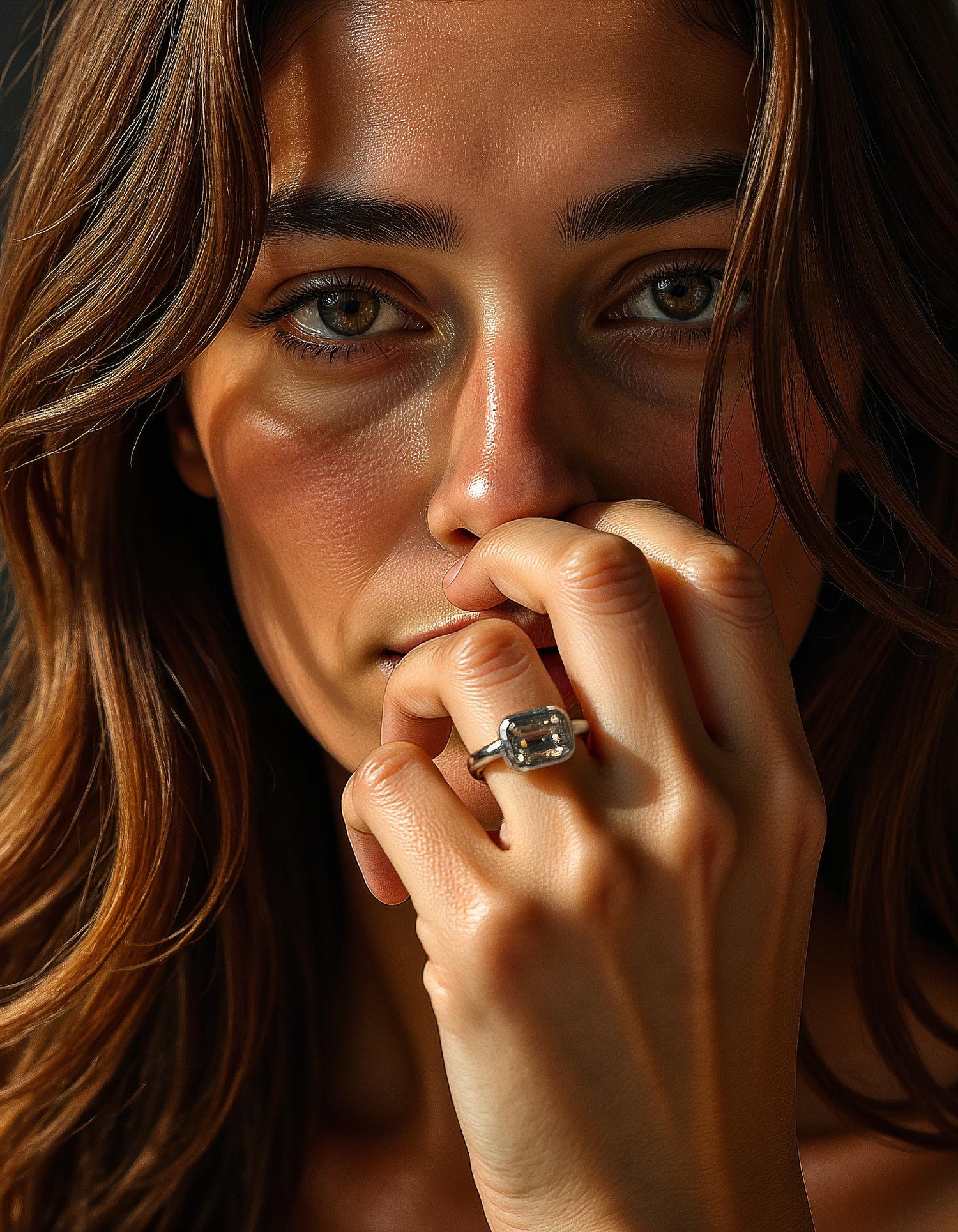 &quot;Lana&quot; Emerald Cut diamond solitaire in Bezel setting set Horizontally