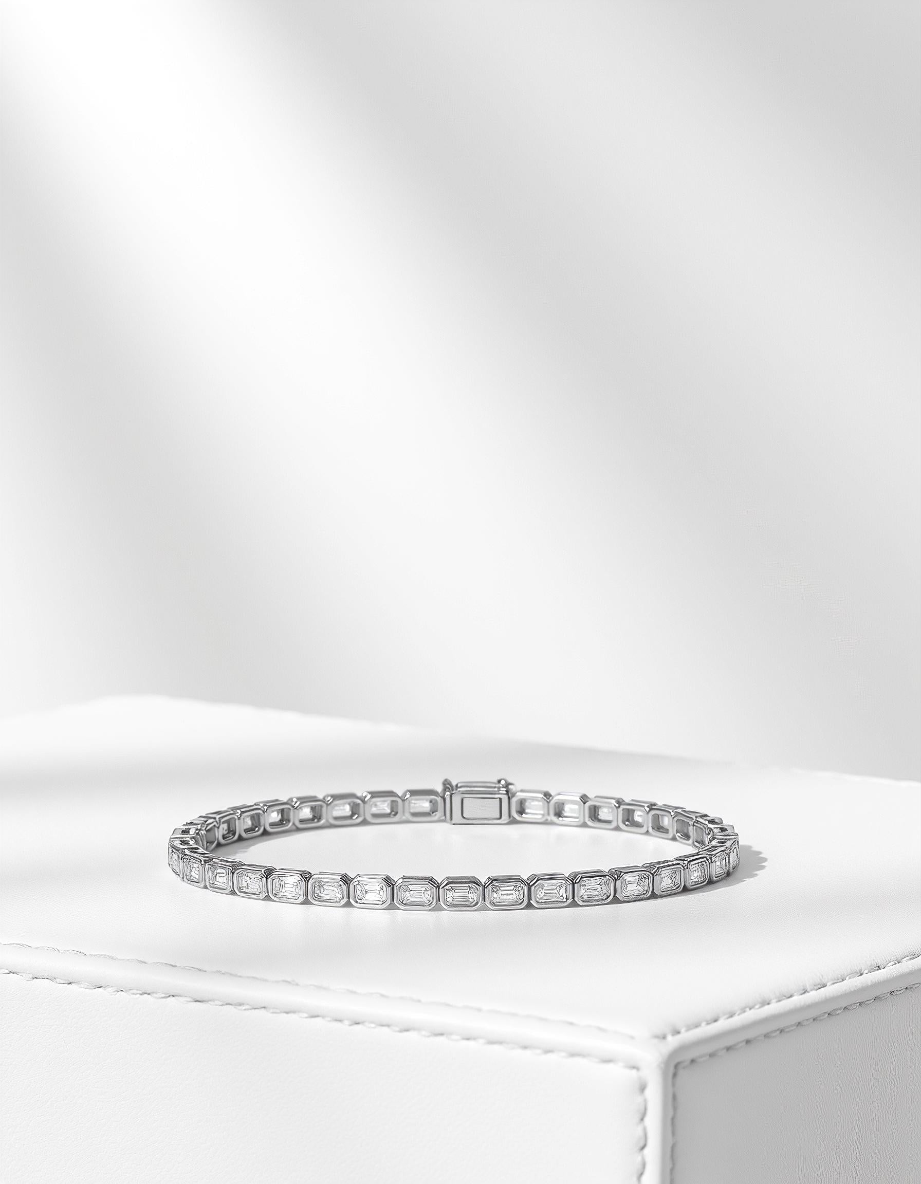 &quot;Ona&quot; Horizontally set Emerald cut Bezel Set Tennis Bracelet