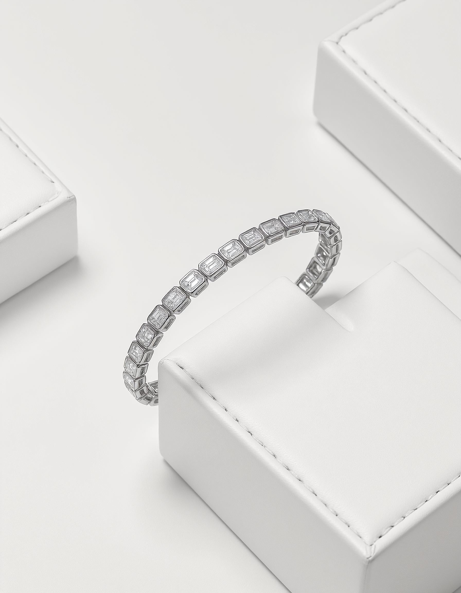 &quot;Ona&quot; Horizontally set Emerald cut Bezel Set Tennis Bracelet