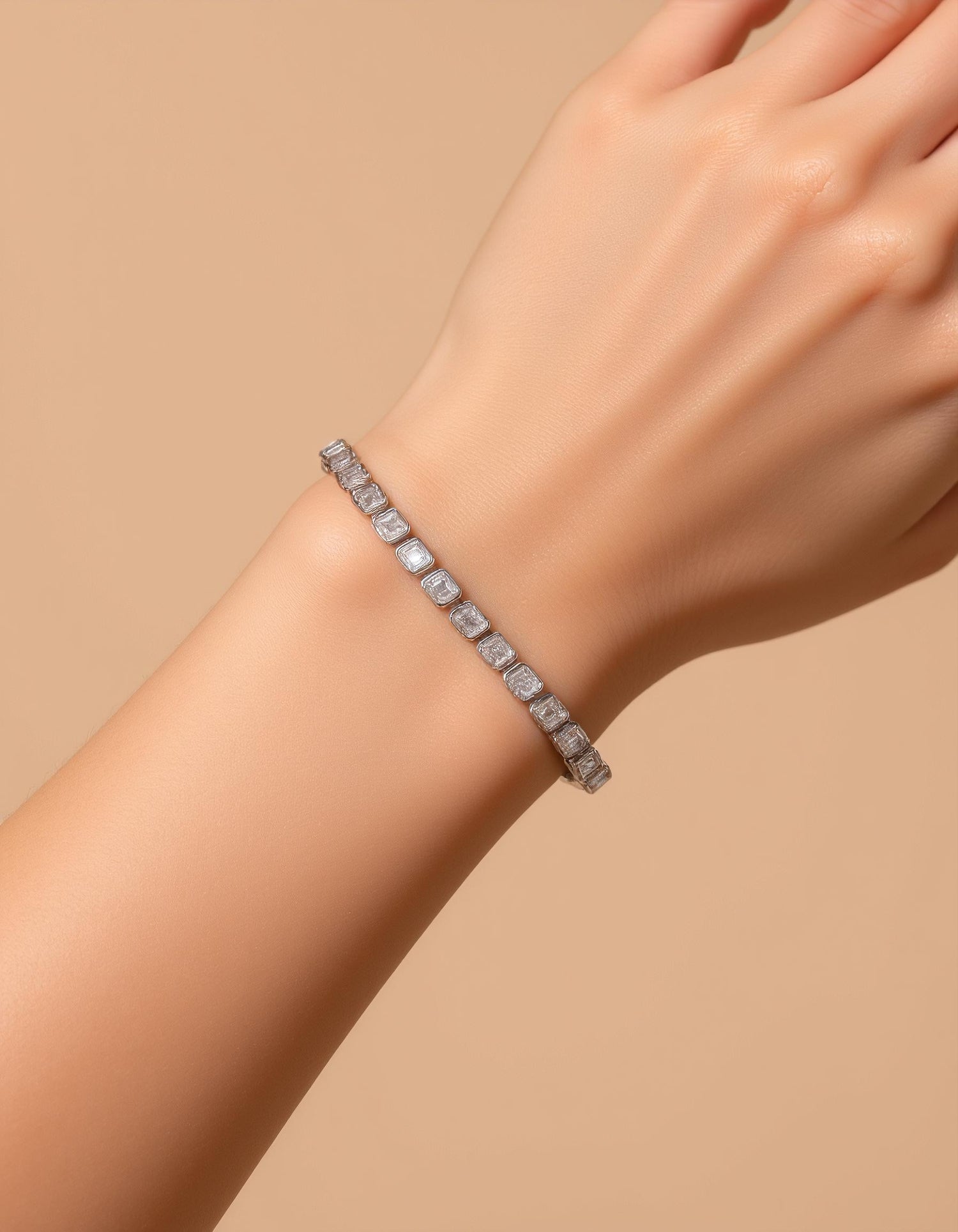 &quot;Ona&quot; Horizontally set Emerald cut Bezel Set Tennis Bracelet