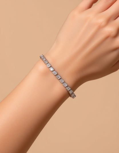 &quot;Ona&quot; Horizontally set Emerald cut Bezel Set Tennis Bracelet