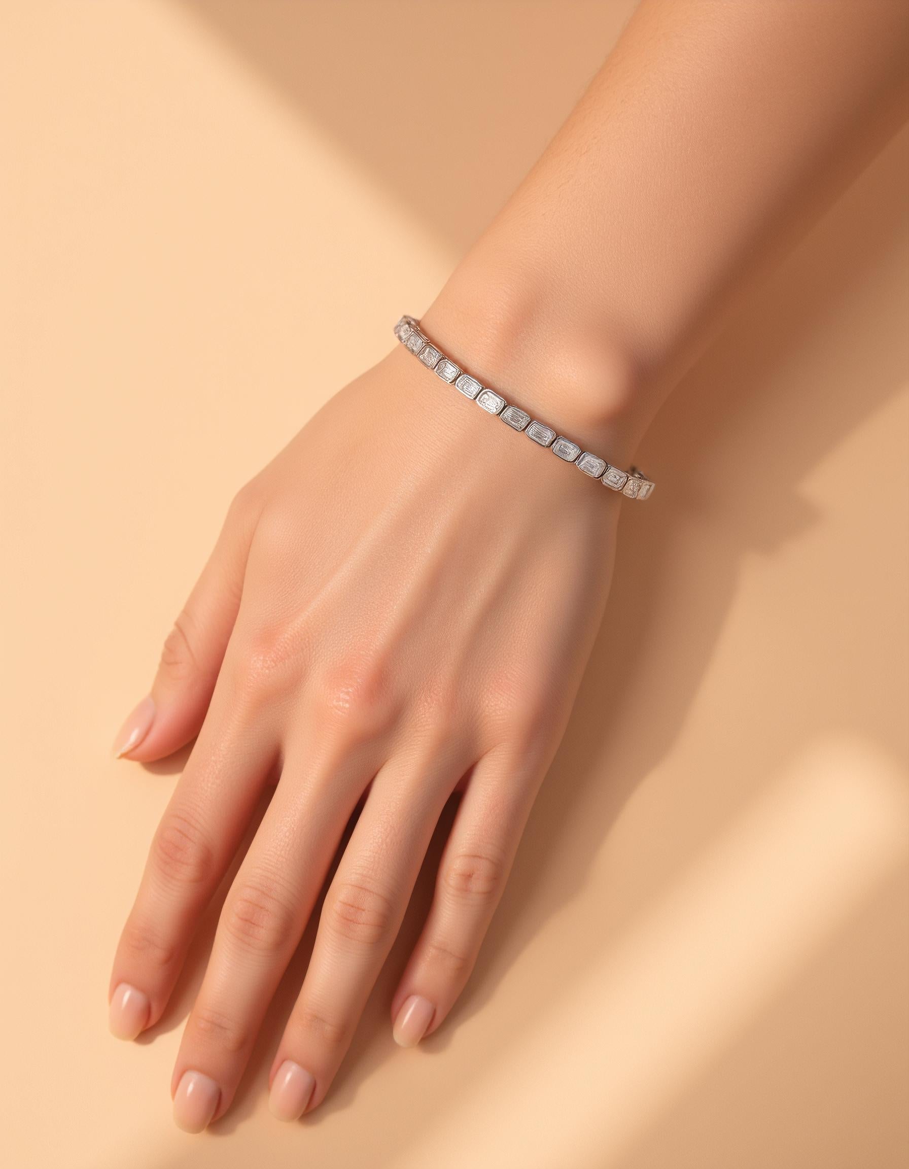 &quot;Ona&quot; Horizontally set Emerald cut Bezel Set Tennis Bracelet