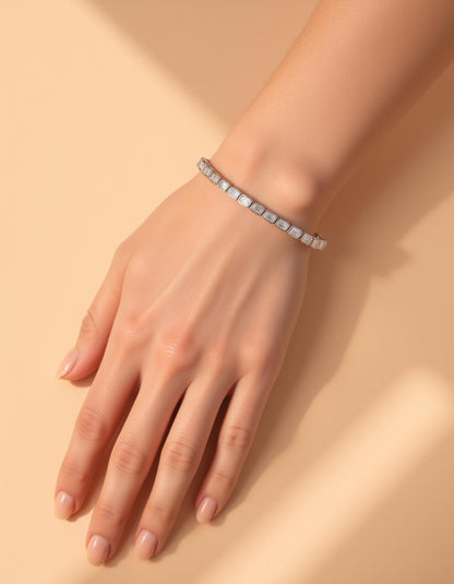 &quot;Ona&quot; Horizontally set Emerald cut Bezel Set Tennis Bracelet