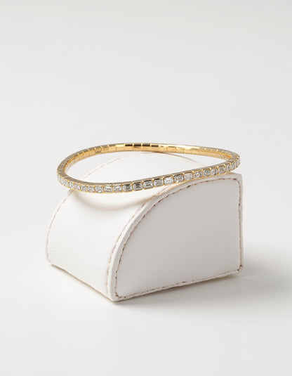 &quot;Vinka&quot; Horizontally set Emerald Cut Bezel Set Stretchy Bangle