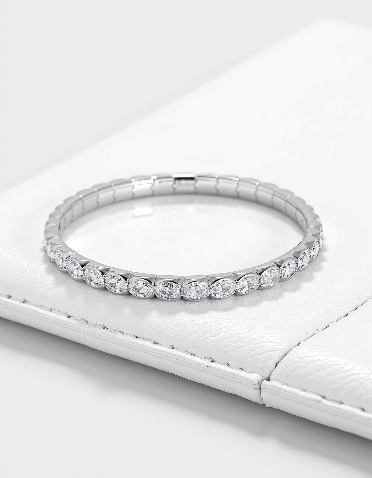 &quot;Alina&quot; Horizontally set Oval Cut Bezel Set Stretchy Bangle