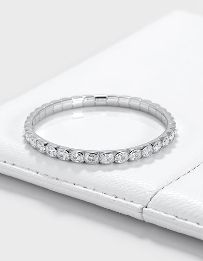 &quot;Alina&quot; Horizontally set Oval Cut Bezel Set Stretchy Bangle