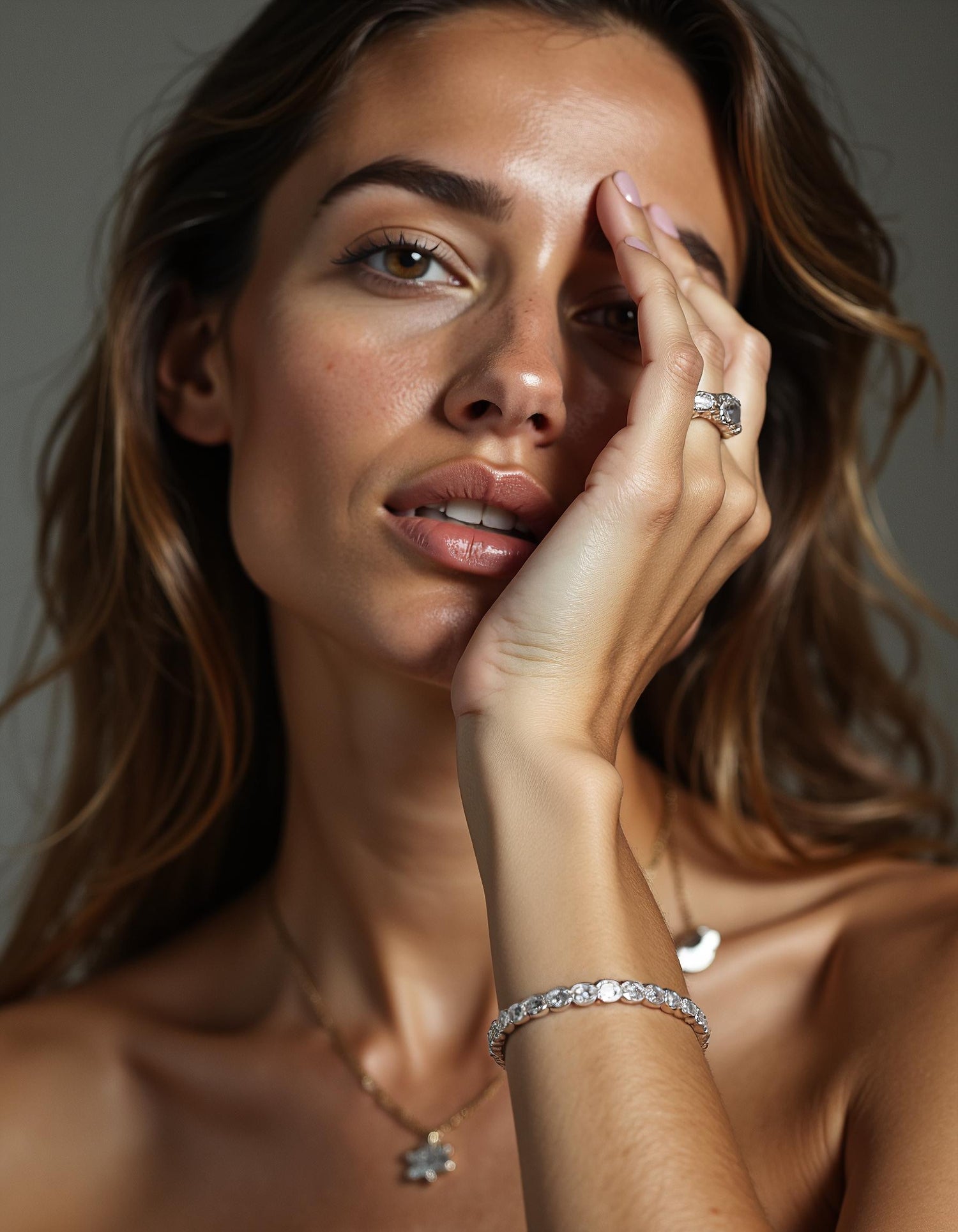 &quot;Alina&quot; Horizontally set Oval Cut Bezel Set Stretchy Bangle