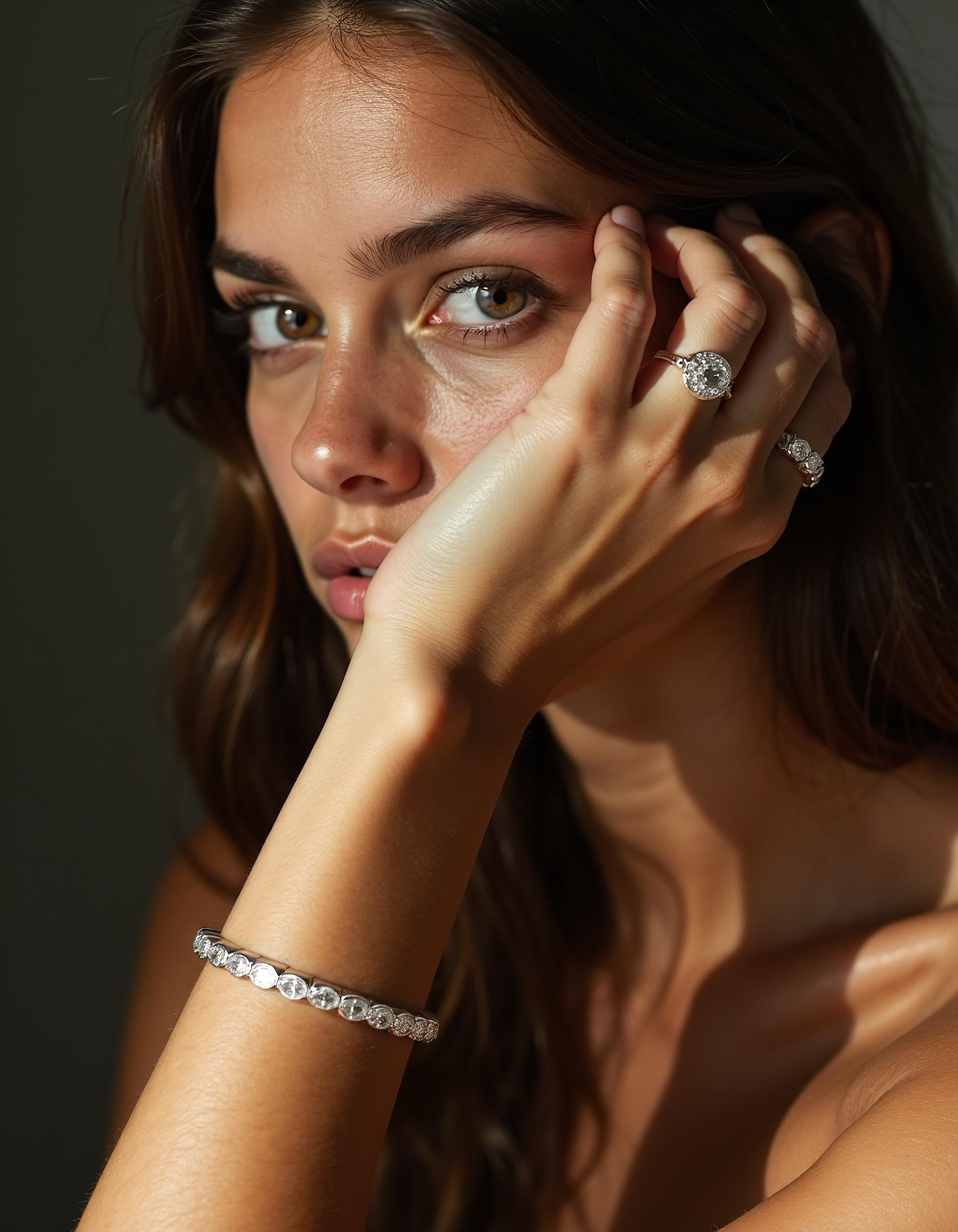 &quot;Alina&quot; Horizontally set Oval Cut Bezel Set Stretchy Bangle