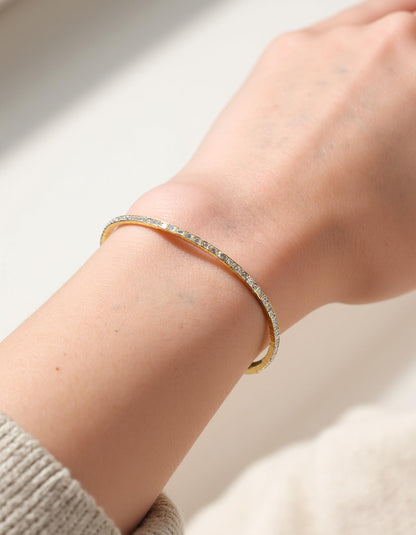 &quot;Vinka&quot; Horizontally set Emerald Cut Bezel Set Stretchy Bangle