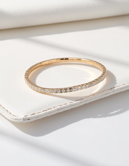 &quot;Vinka&quot; Horizontally set Emerald Cut Bezel Set Stretchy Bangle