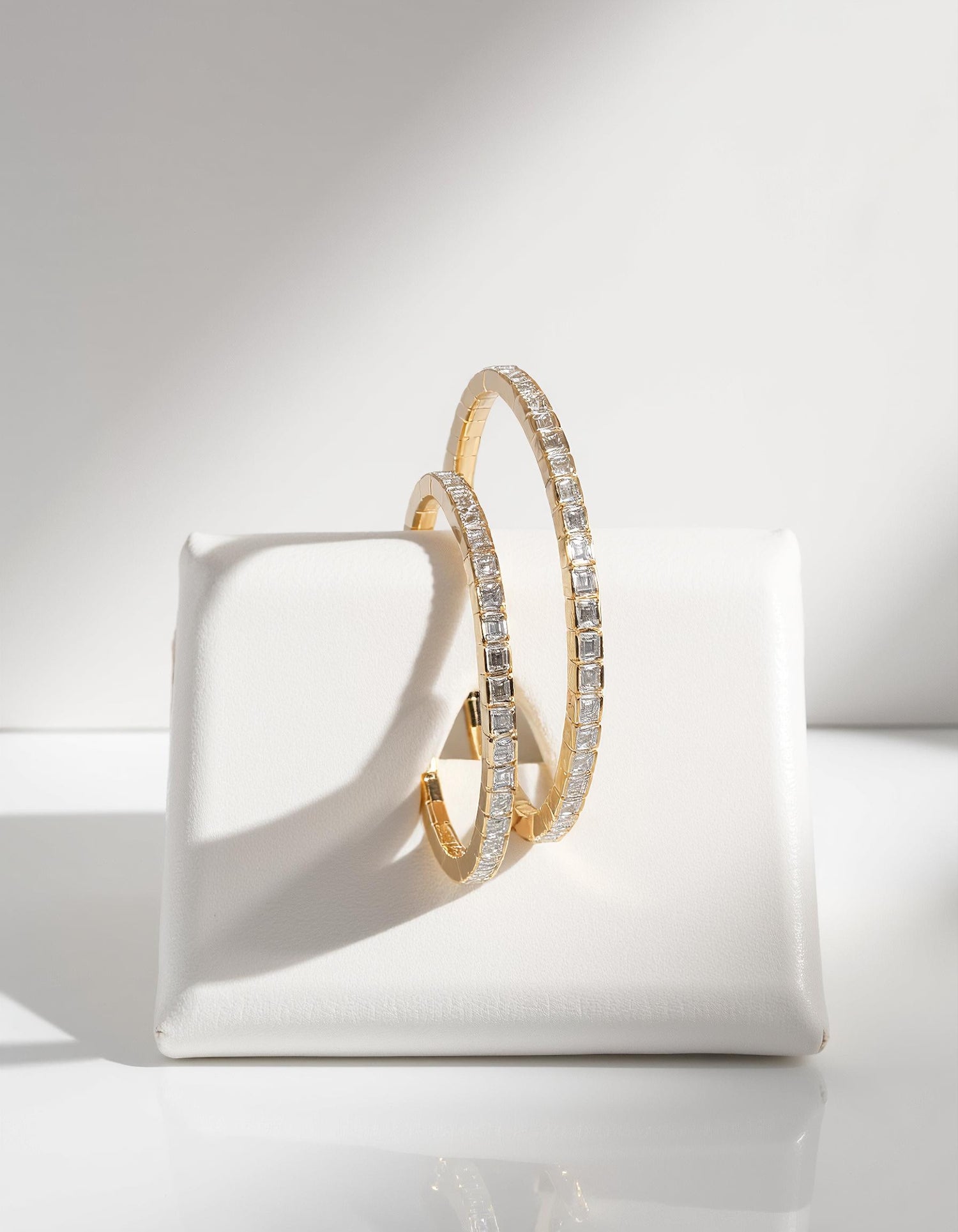 &quot;Vinka&quot; Horizontally set Emerald Cut Bezel Set Stretchy Bangle