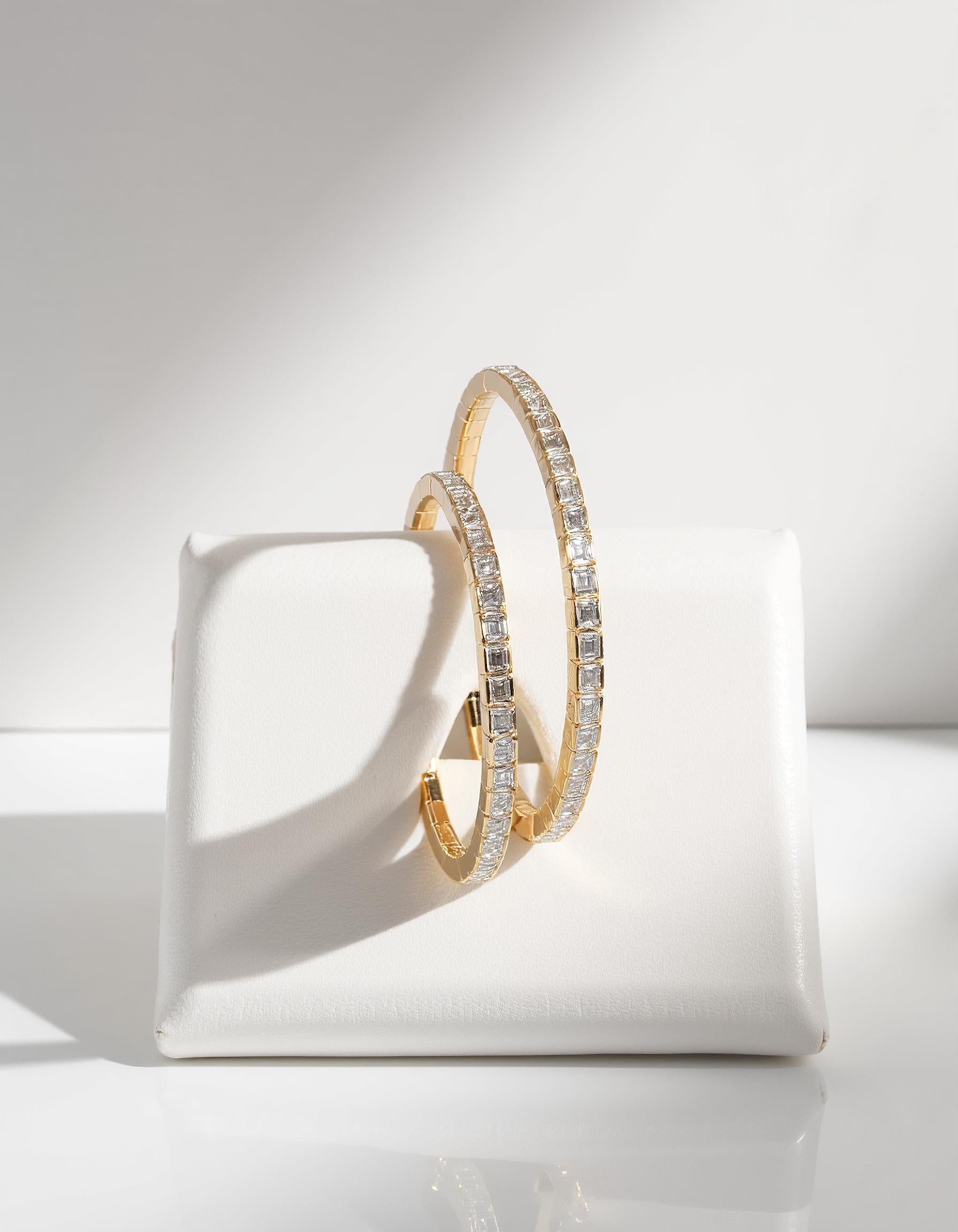 &quot;Vinka&quot; Horizontally set Emerald Cut Bezel Set Stretchy Bangle