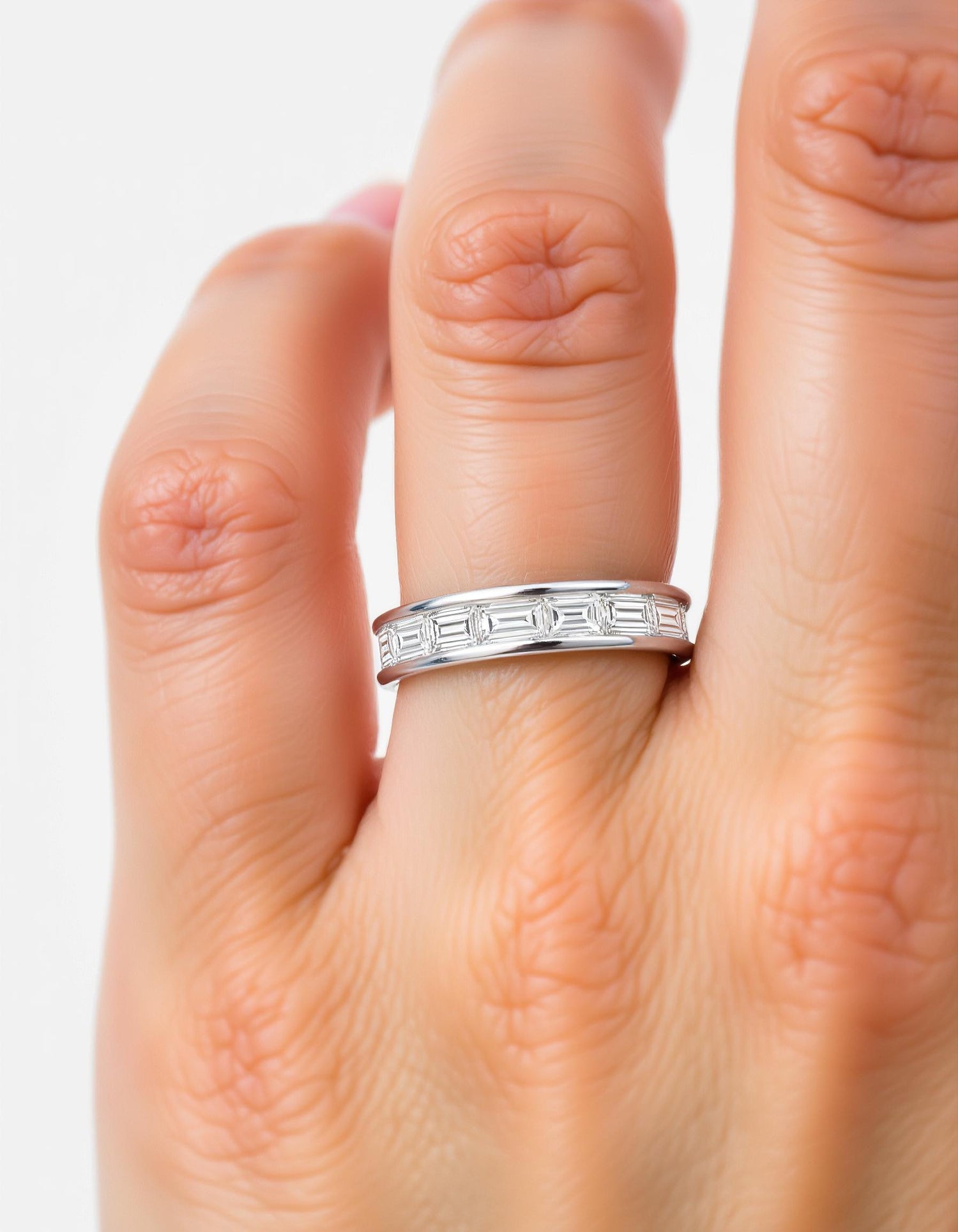 &quot;Ziva&quot; Horizontally set Straight Baguette Cut Channel Set Eternity Band