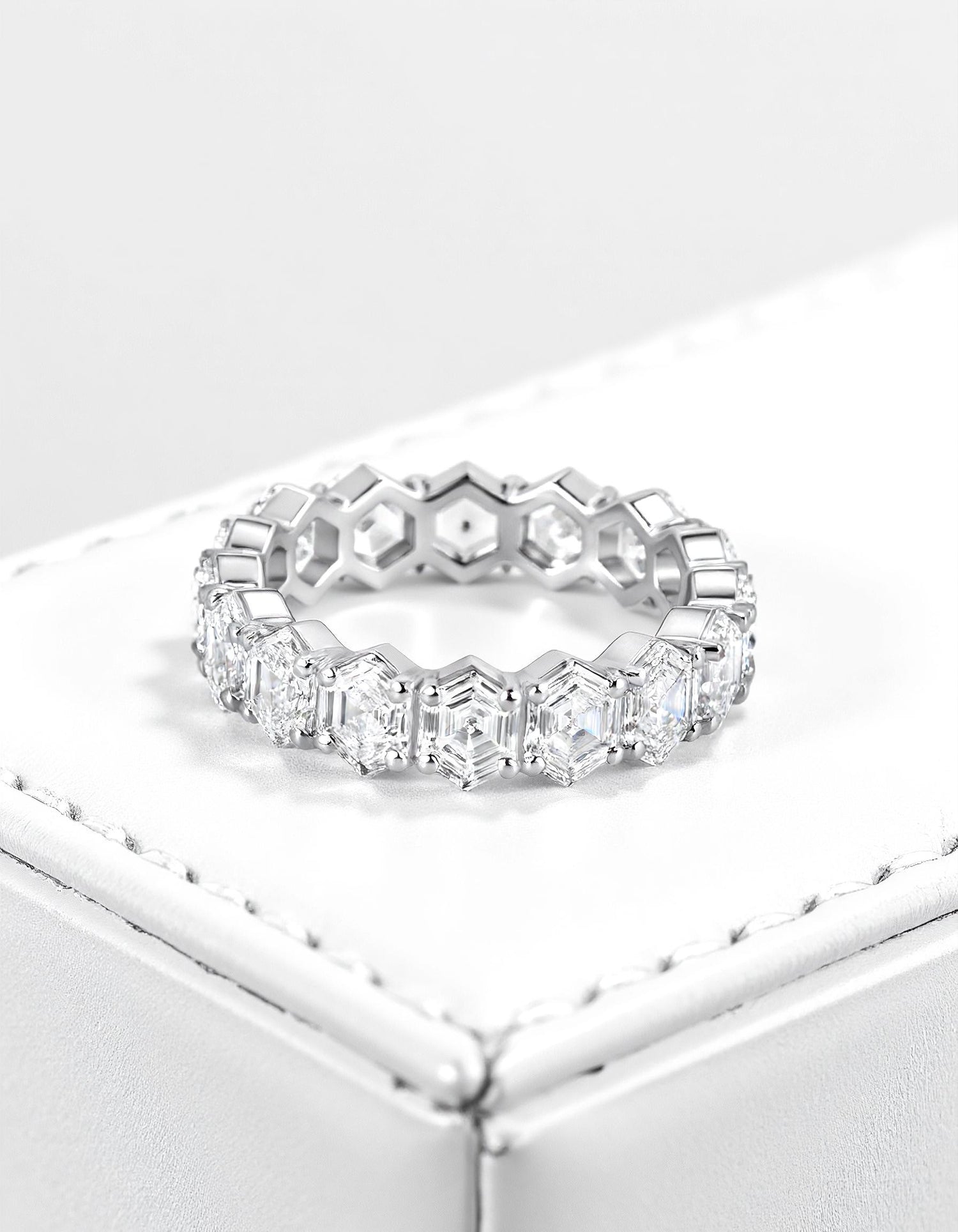 &quot;Mila&quot; Hexagon Cut Prong Set Eternity Band