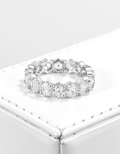 &quot;Mila&quot; Hexagon Cut Prong Set Eternity Band