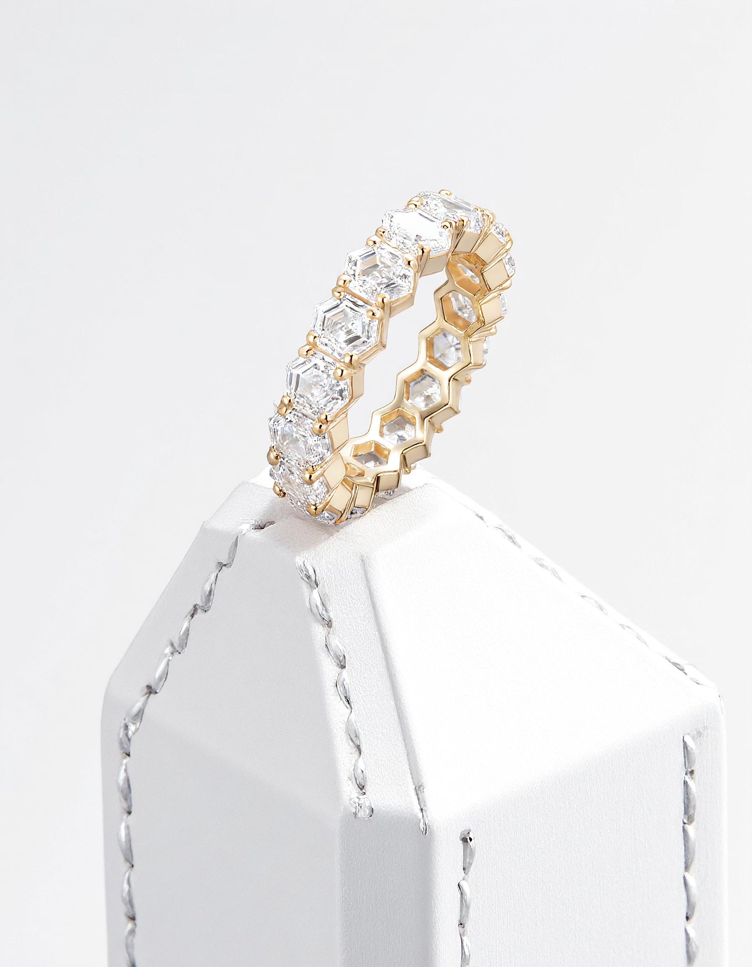 &quot;Mila&quot; Hexagon Cut Prong Set Eternity Band