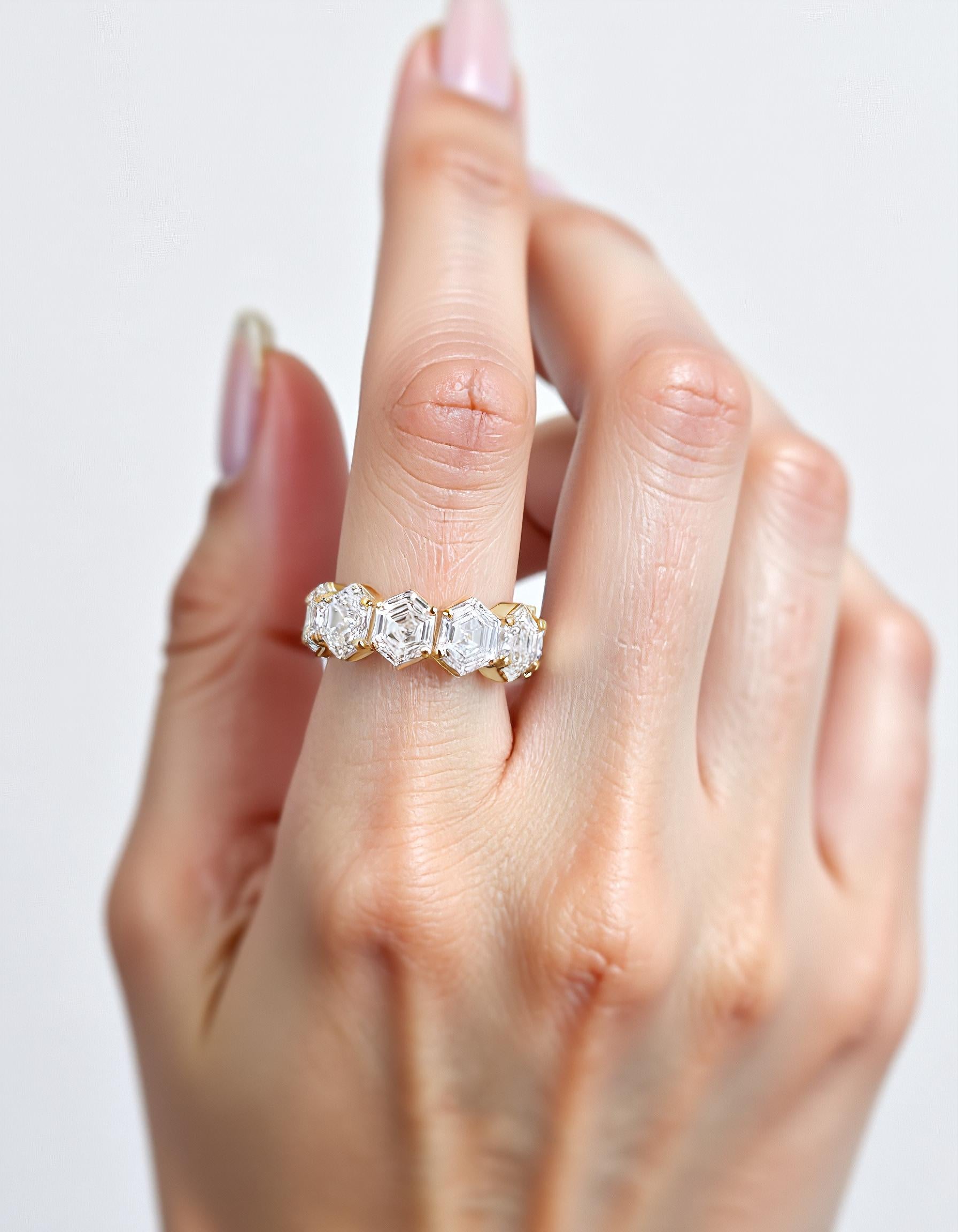 &quot;Mila&quot; Hexagon Cut Prong Set Eternity Band