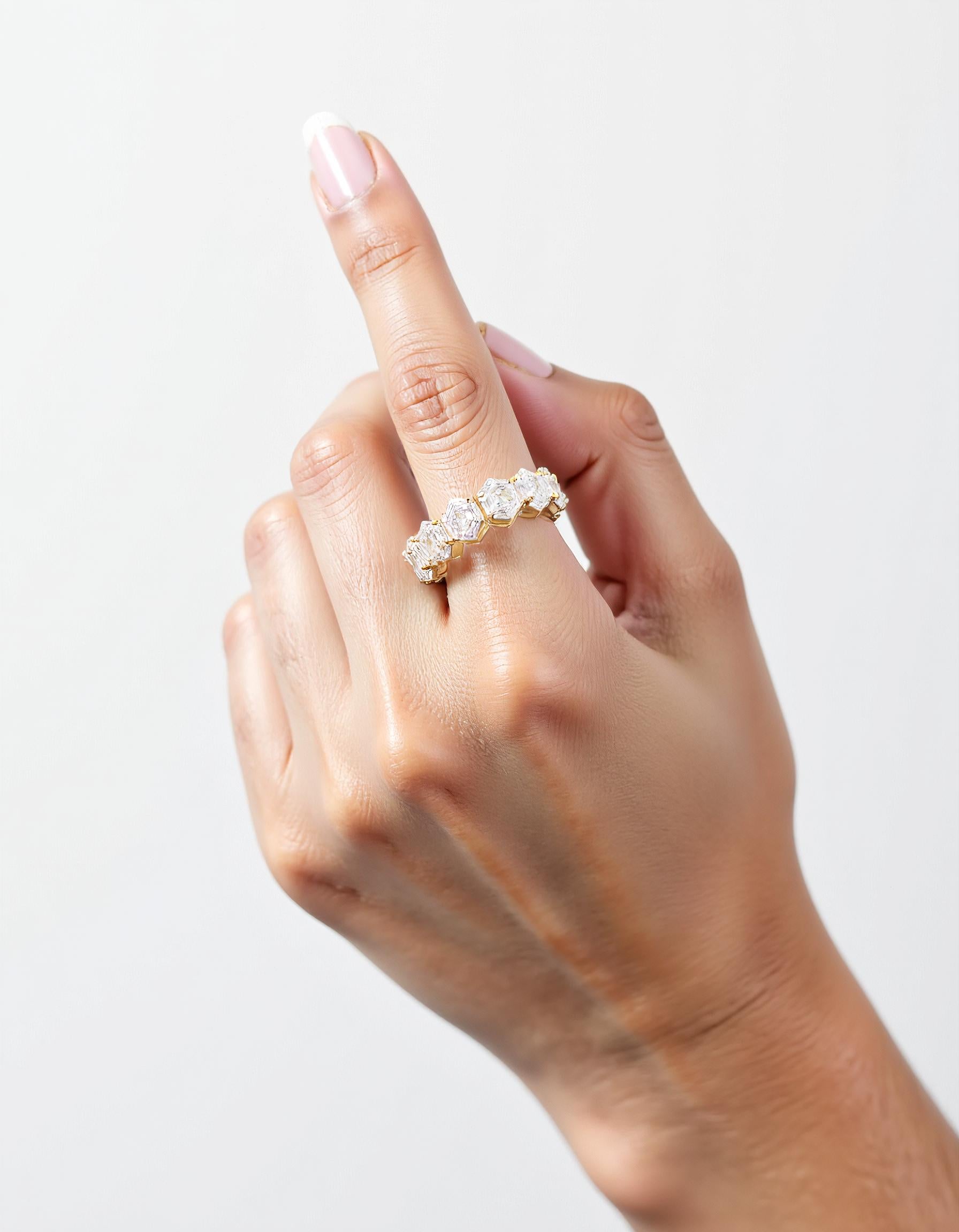 &quot;Mila&quot; Hexagon Cut Prong Set Eternity Band