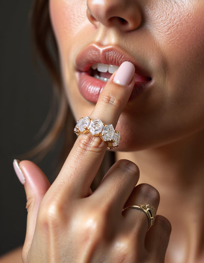 &quot;Mila&quot; Hexagon Cut Prong Set Eternity Band