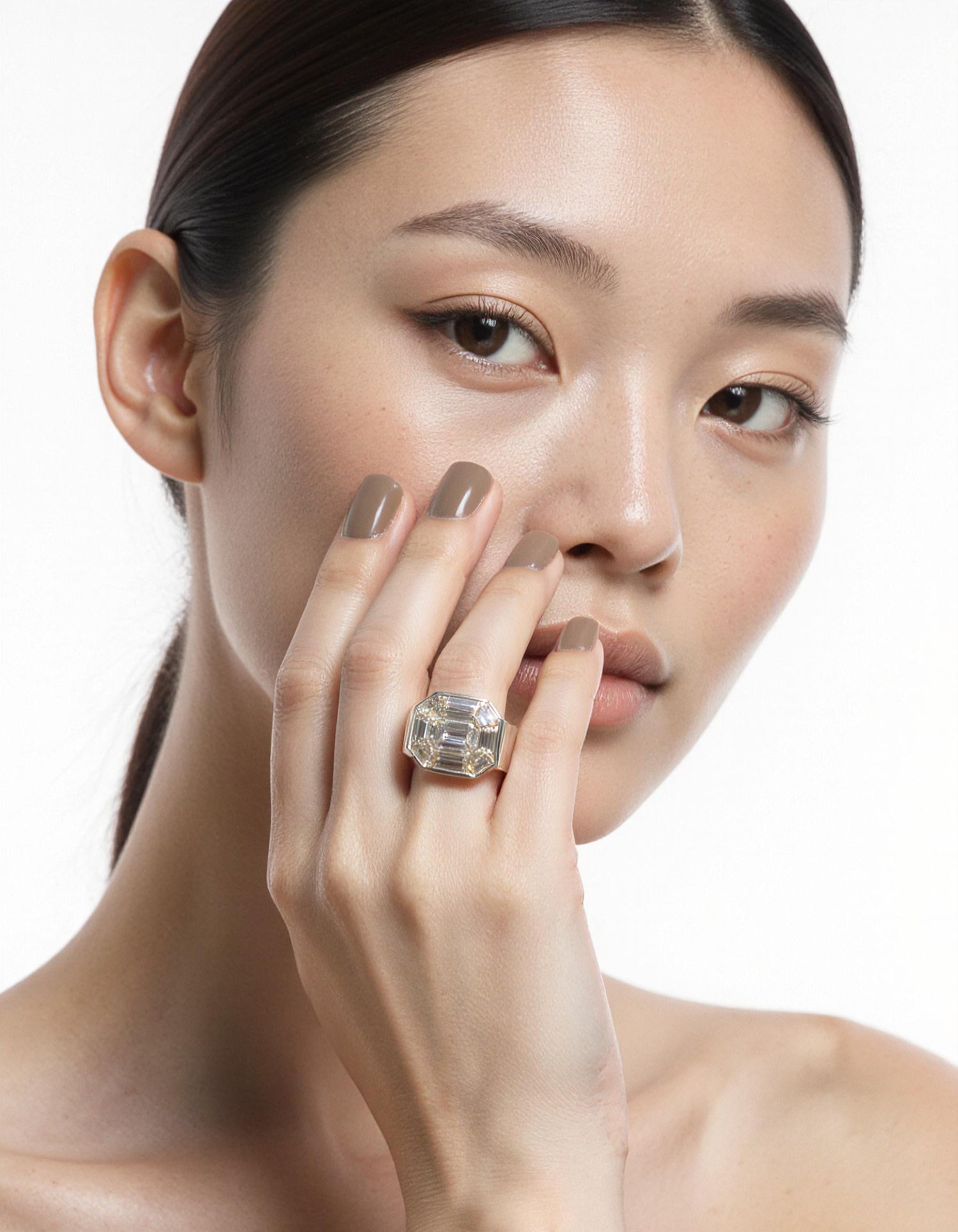 &quot;Zorina&quot; Wide Mosaic Style Illusion set Emerald cut look Heavy ring