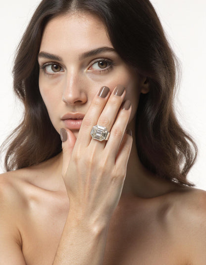 &quot;Zorina&quot; Wide Mosaic Style Illusion set Emerald cut look Heavy ring