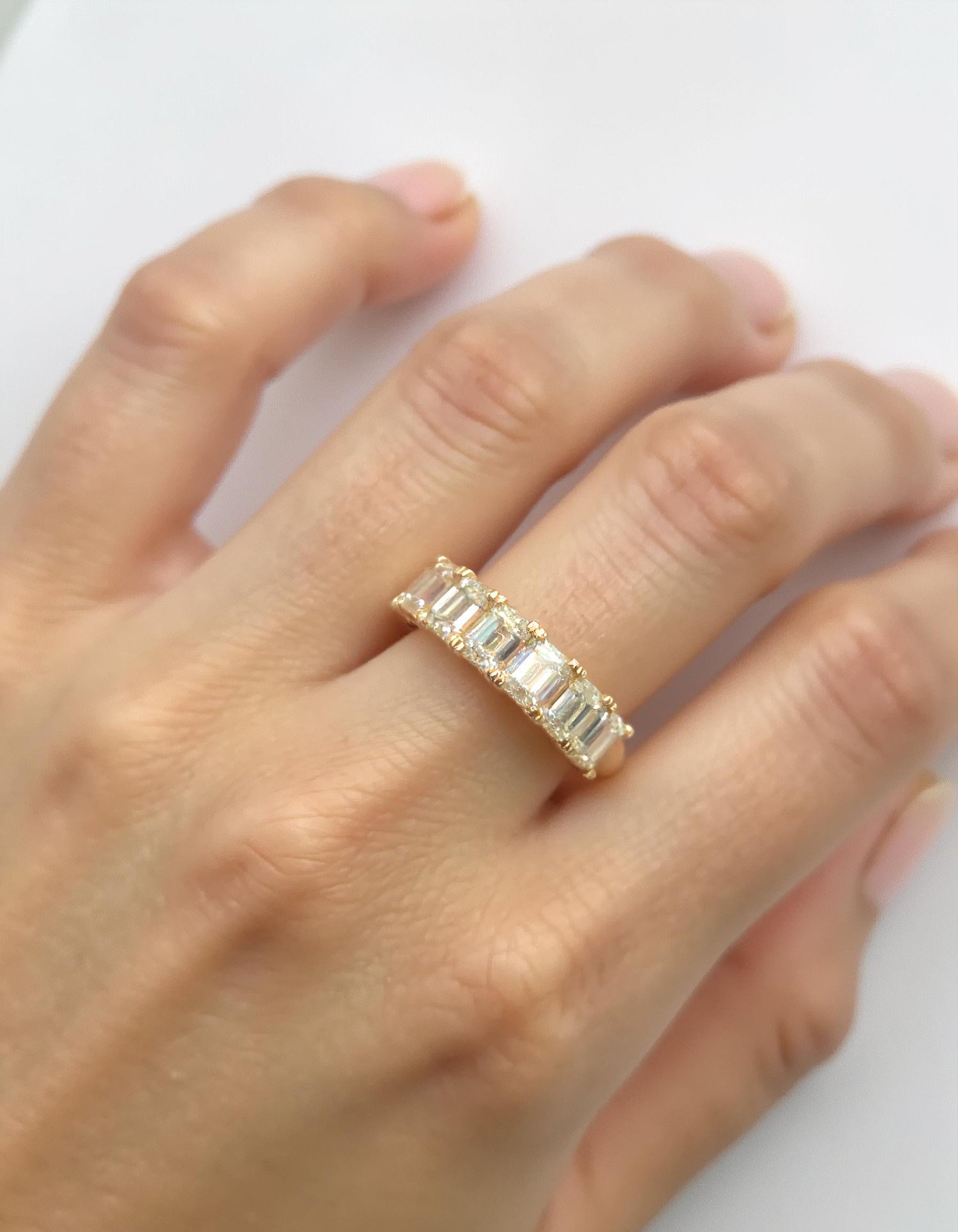&quot;Anitra&quot; Emerald cut Prong Set &quot;U&quot; Shape Half Eternity Band