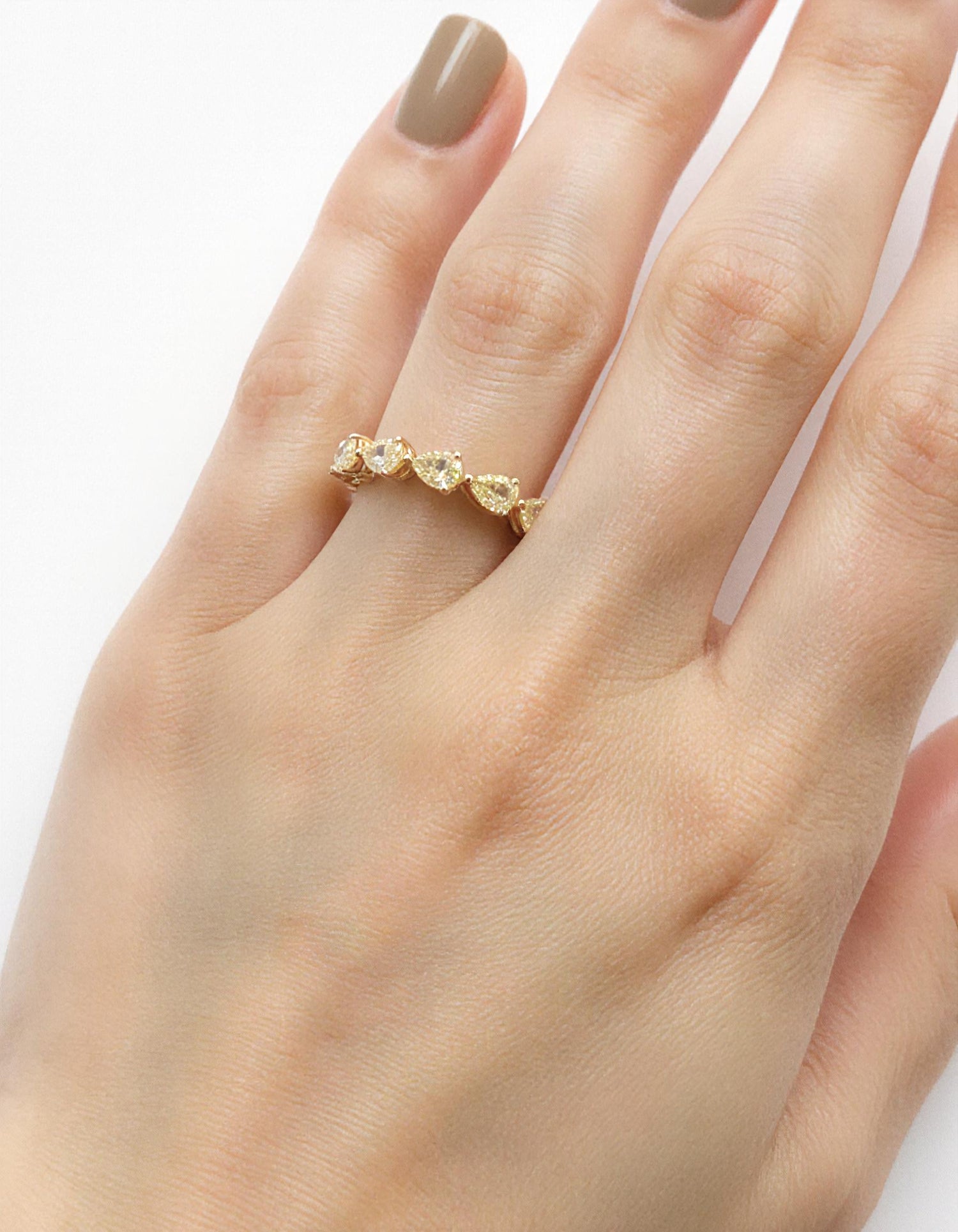 &quot;Torina&quot; Fancy Yellow Pear Shape Horizontal Prong set Eternity Band