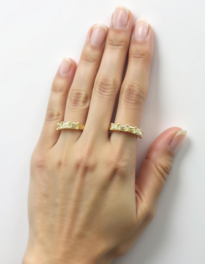 &quot;Marika&quot; Fancy Yellow Emerald cut Horizontal Prong set Half Eternity Band