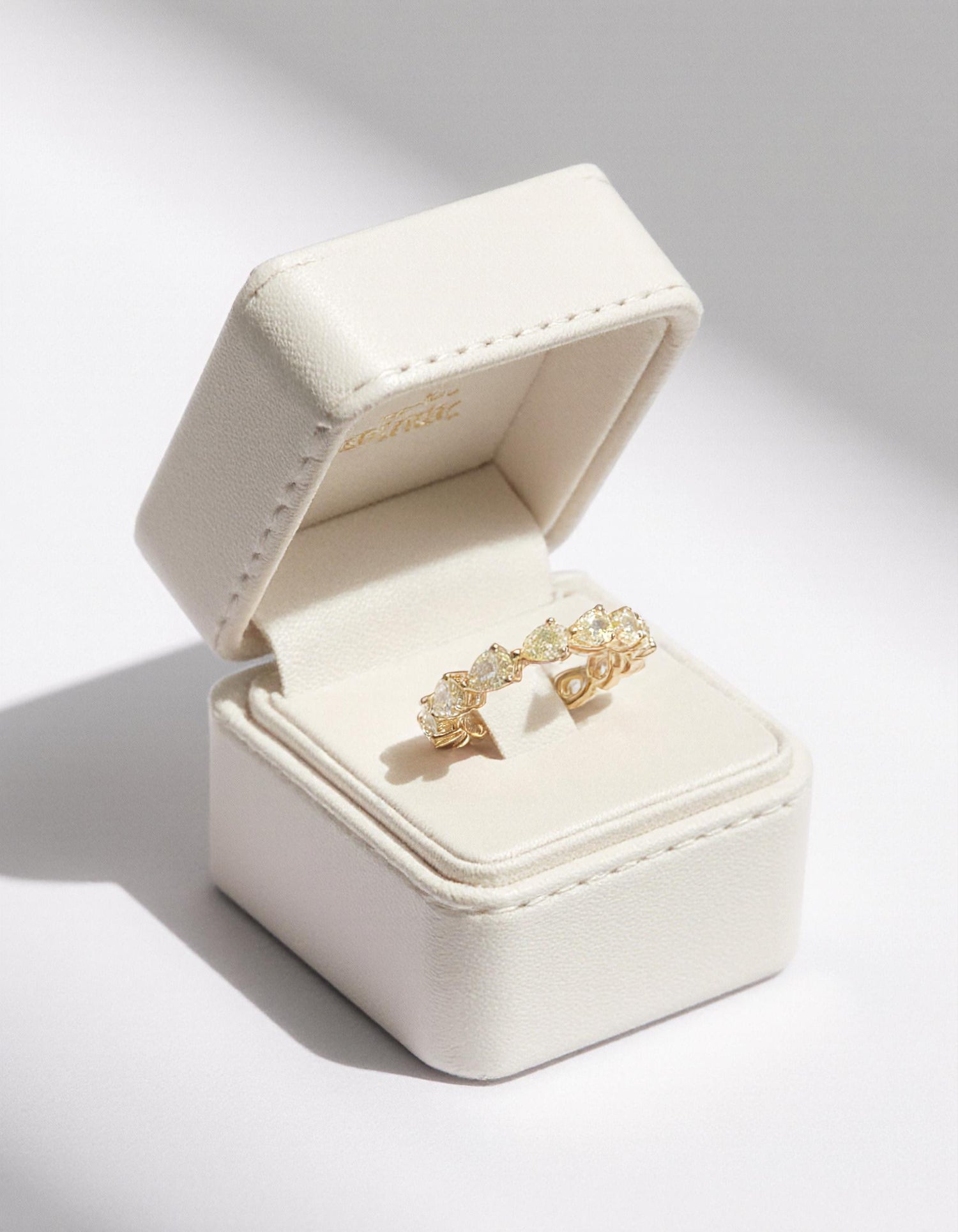 &quot;Torina&quot; Fancy Yellow Pear Shape Horizontal Prong set Eternity Band