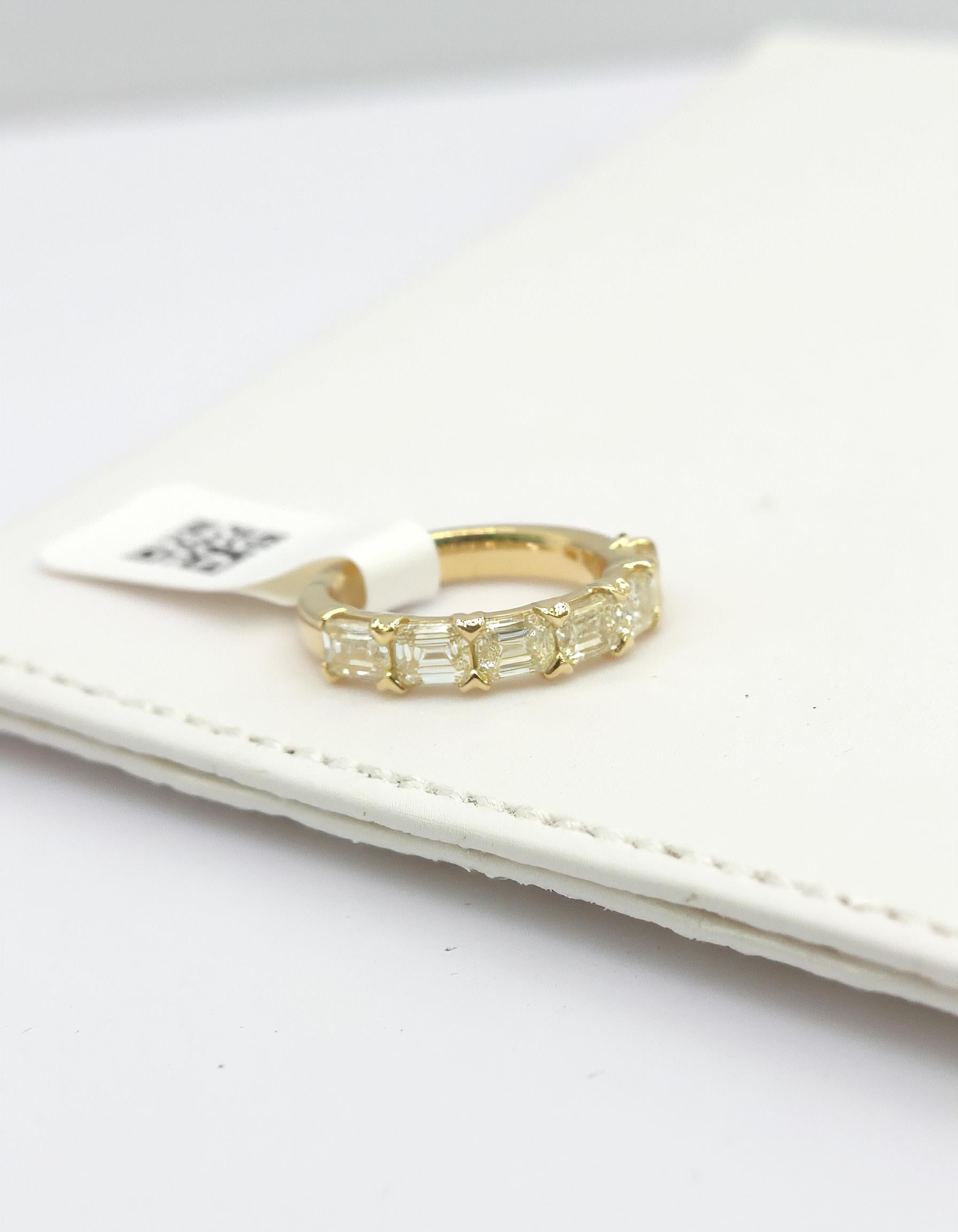 &quot;Marika&quot; Fancy Yellow Emerald cut Horizontal Prong set Half Eternity Band