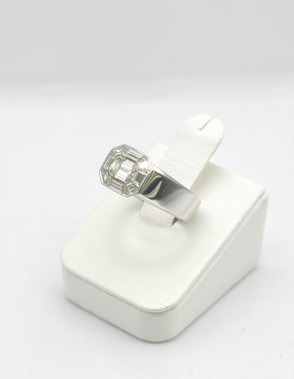 &quot;Zorina&quot; Wide Mosaic Style Illusion set Emerald cut look Heavy ring