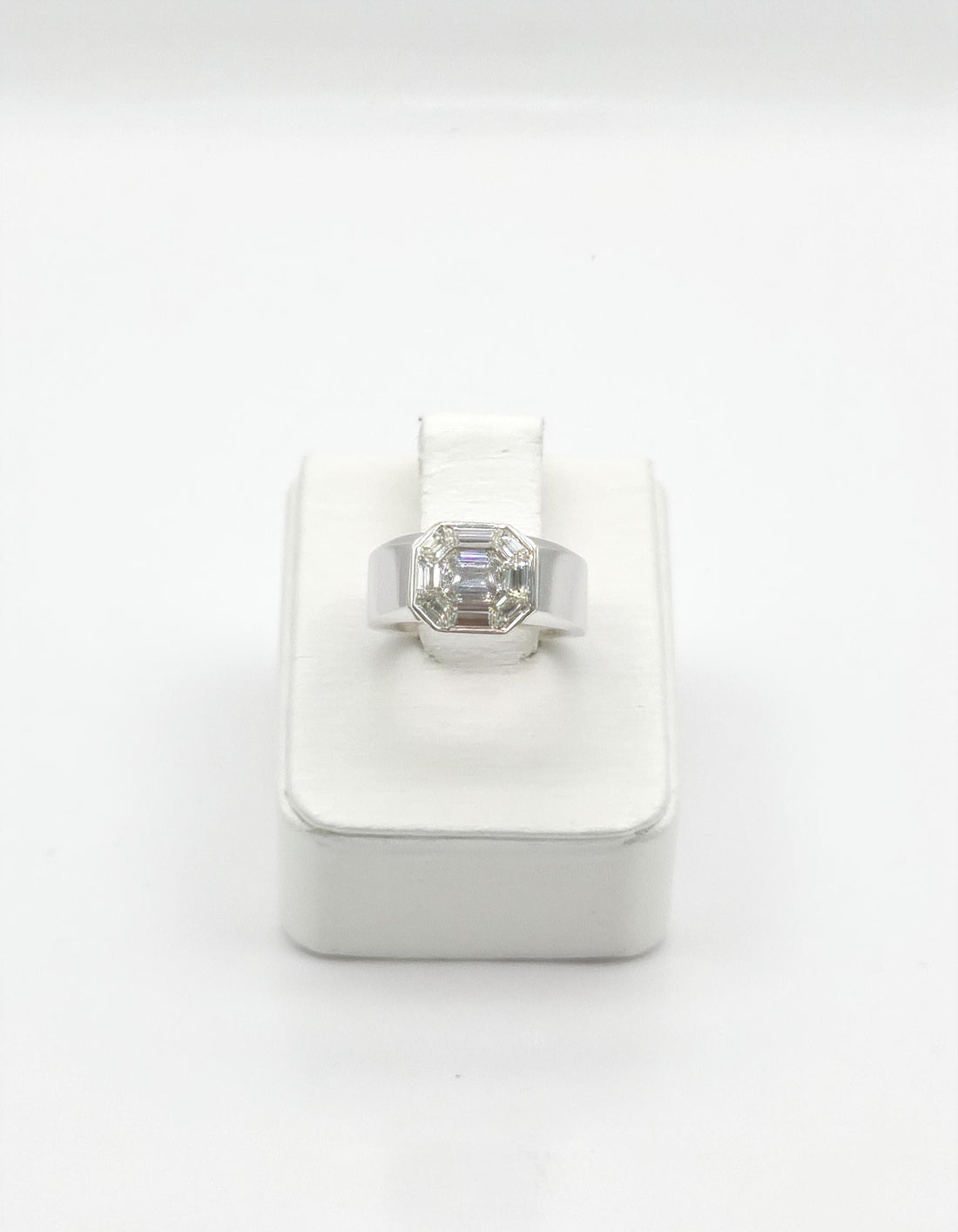 &quot;Zorina&quot; Wide Mosaic Style Illusion set Emerald cut look Heavy ring