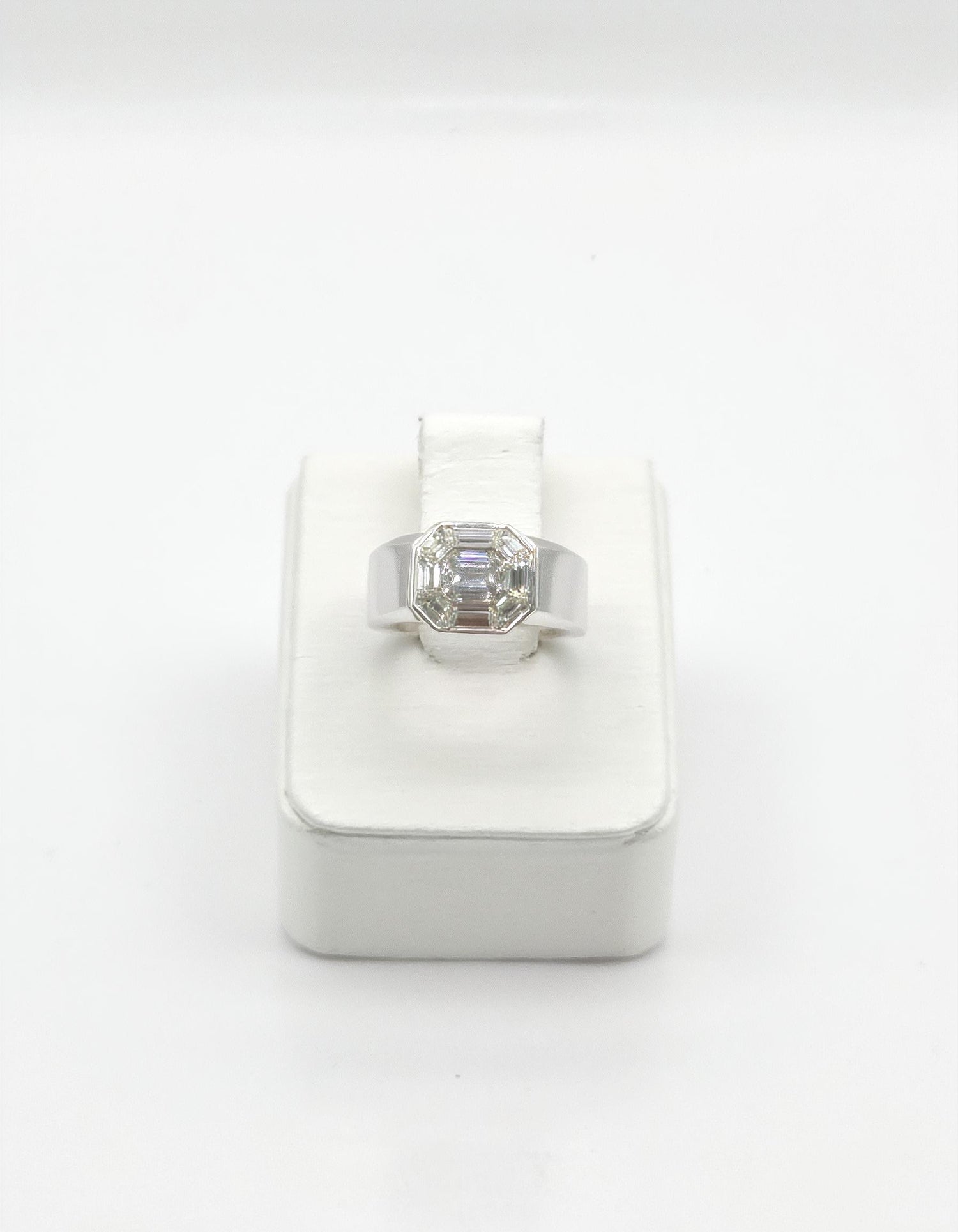 &quot;Zorina&quot; Wide Mosaic Style Illusion set Emerald cut look Heavy ring