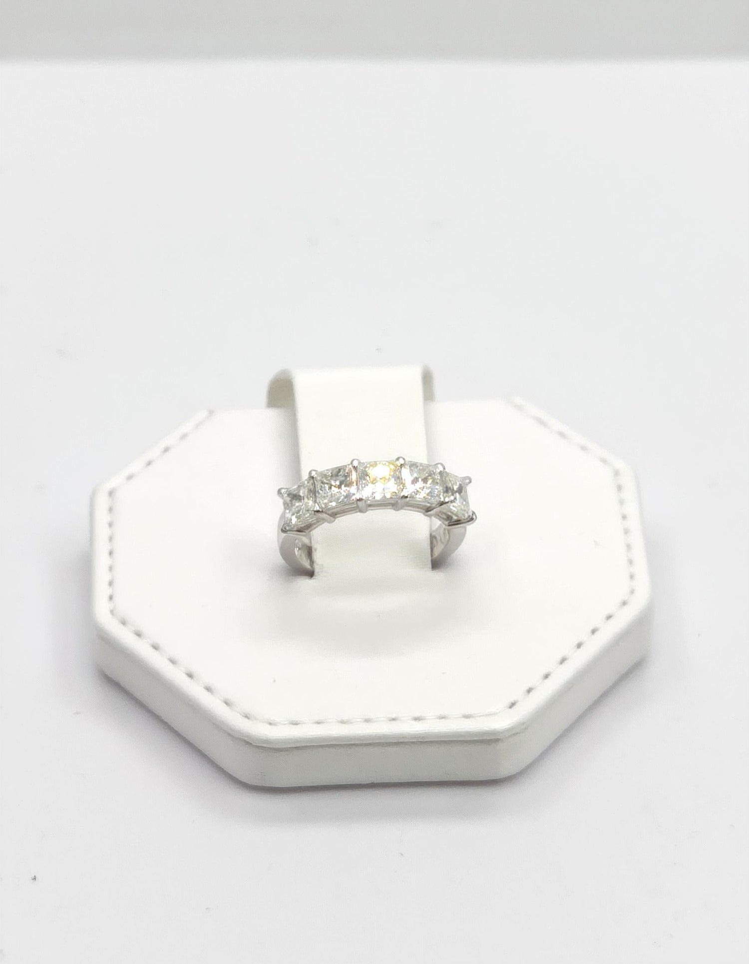 &quot;Valene&quot; Square Radiant cut Prong Set Classic basket Half Eternity Band