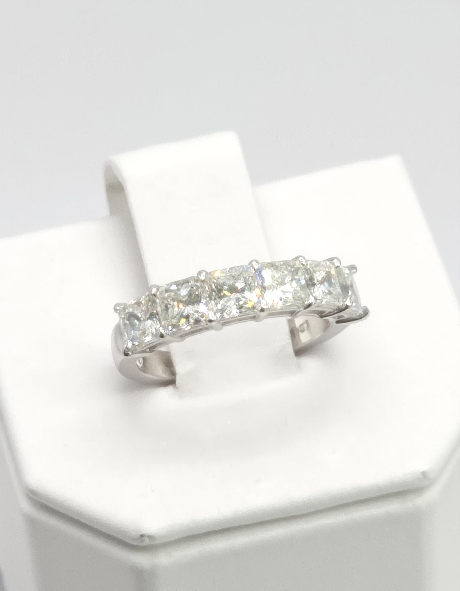 &quot;Valene&quot; Square Radiant cut Prong Set Classic basket Half Eternity Band