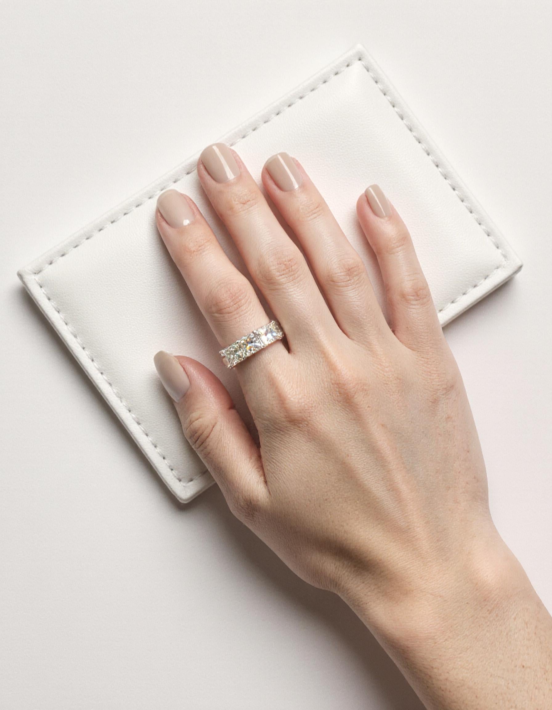 &quot;Valene&quot; Square Radiant cut Prong Set Classic basket Half Eternity Band