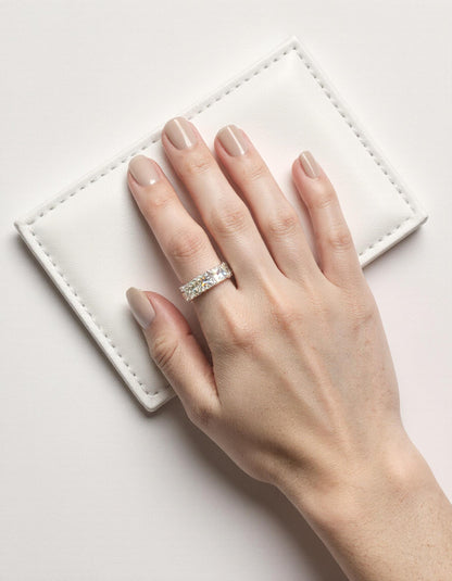 &quot;Valene&quot; Square Radiant cut Prong Set Classic basket Half Eternity Band