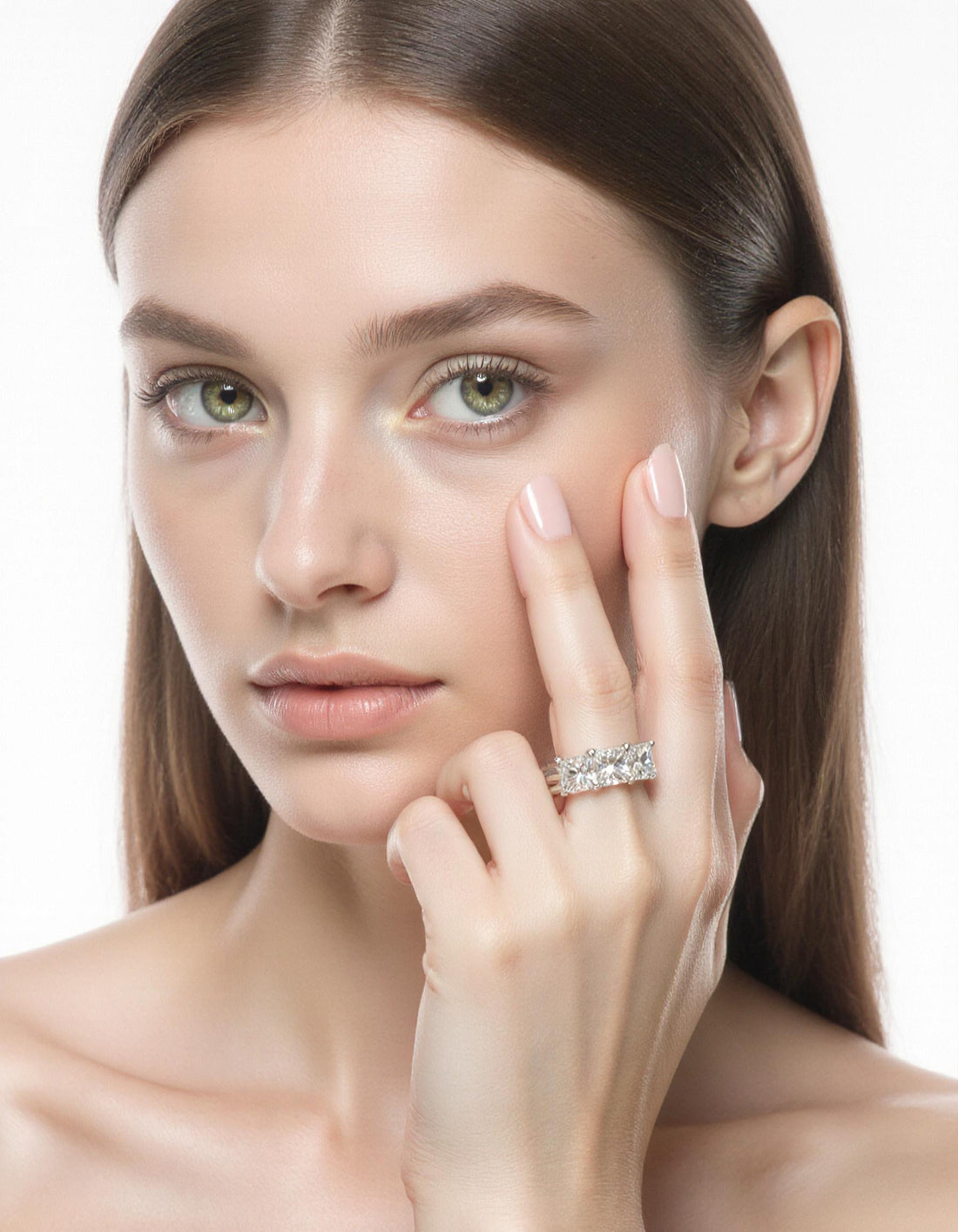 &quot;Valene&quot; Square Radiant cut Prong Set Classic basket Half Eternity Band