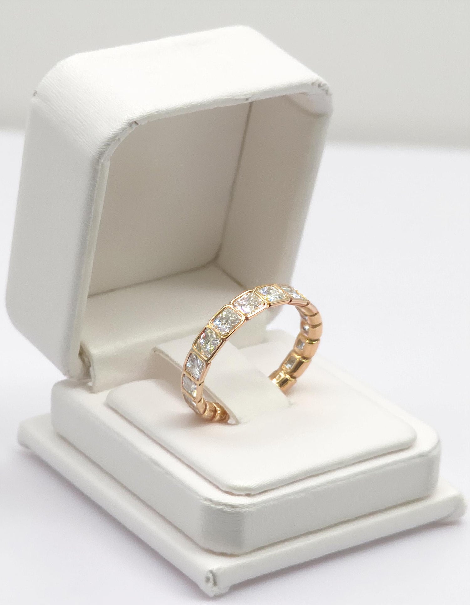 &quot;Amarin&quot; Horizontally set Radiant cut Bezel set Eternity Band