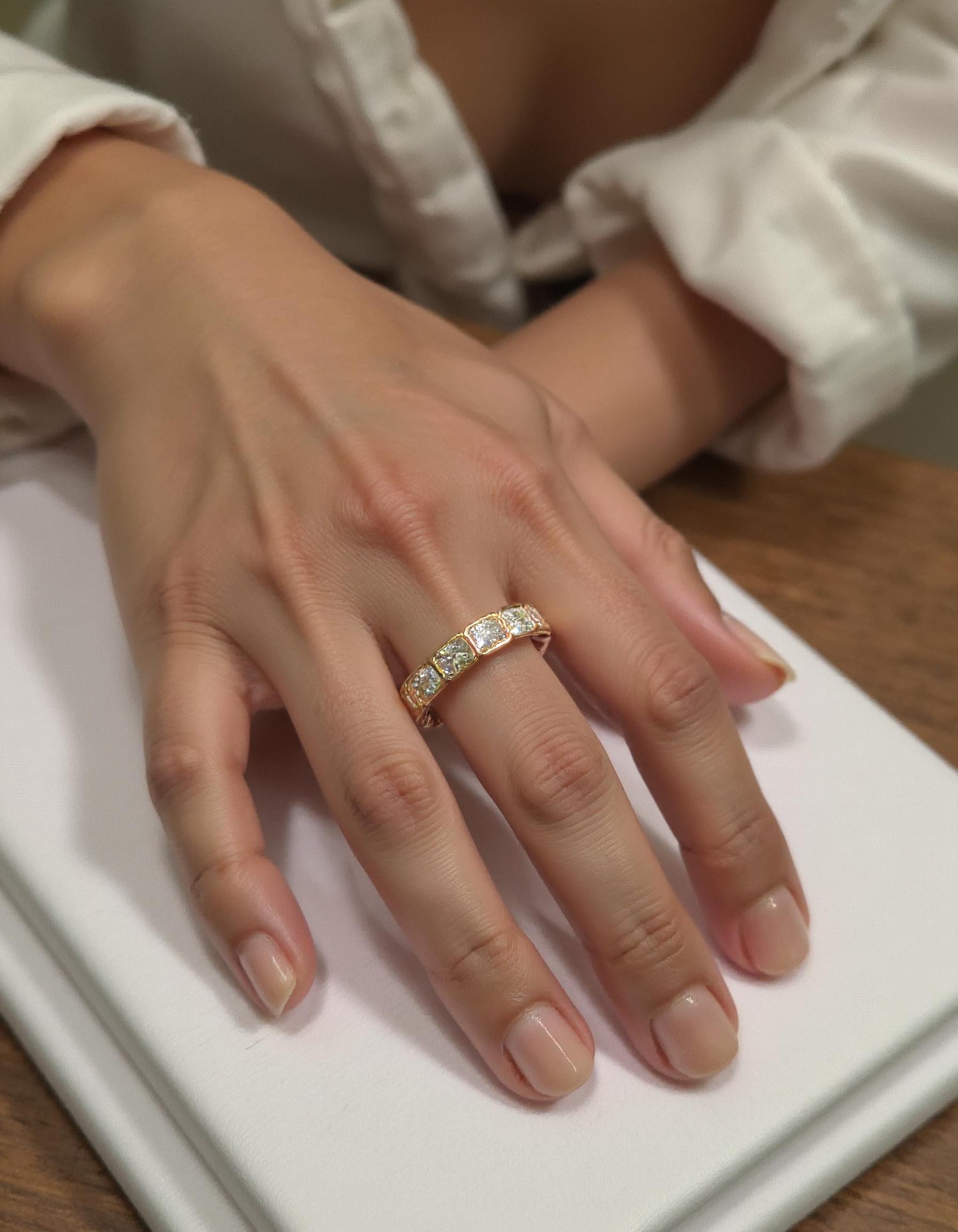 &quot;Amarin&quot; Horizontally set Radiant cut Bezel set Eternity Band