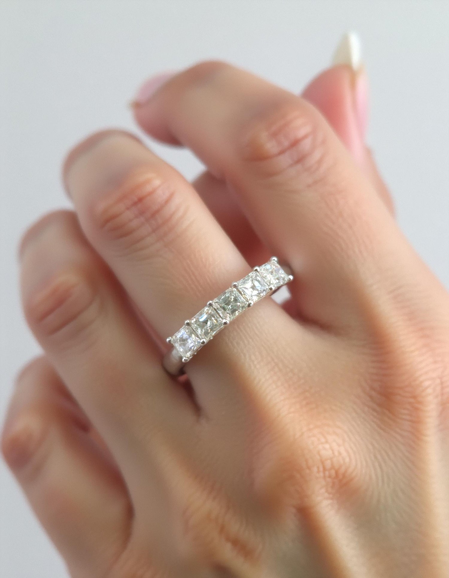 &quot;Sorrela&quot; Asscher cut Prong Set Classic basket Half Eternity Band