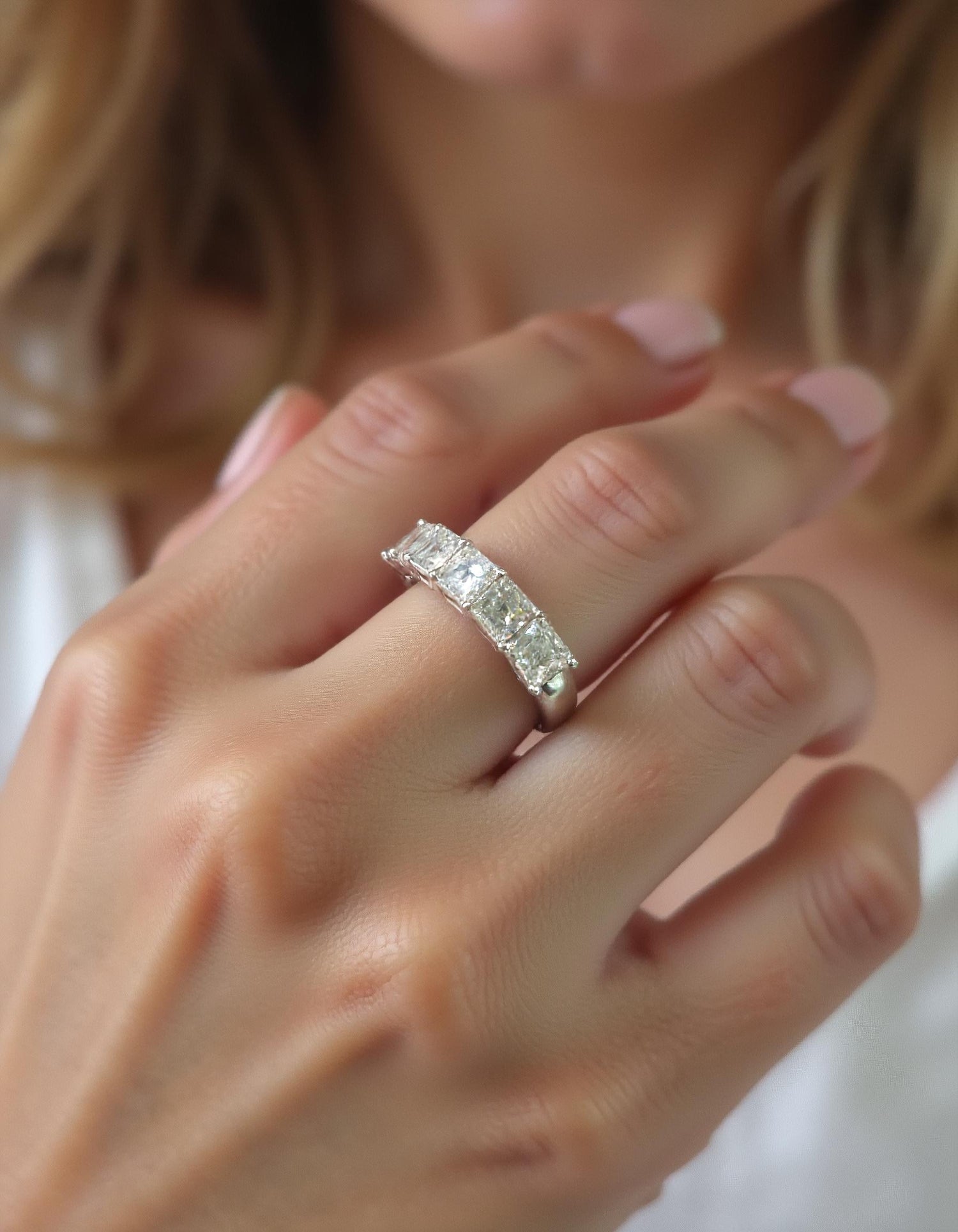 &quot;Sorrela&quot; Asscher cut Prong Set Classic basket Half Eternity Band