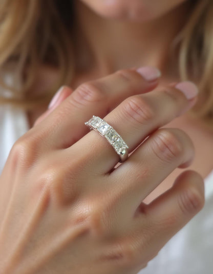 &quot;Sorrela&quot; Asscher cut Prong Set Classic basket Half Eternity Band