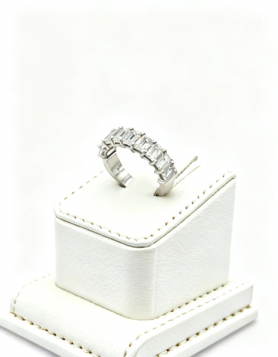 &quot;Thalia&quot; Emerald cut Prong Set Classic basket Half Eternity Band